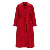Paltoane Red Coat With Wide Notched Revers In Virgin Wool Woman Femei