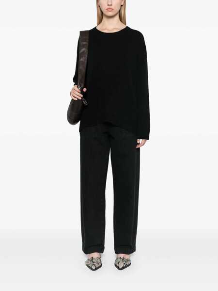 Pulovere P.A.R.O.S.H. Black Crewneck Sweater With Asymmetric Hem In Wool And Cashmere Woman Black Femei (BM 18940536) 2