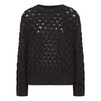 Pulovere White Crewneck Sweater With Ribbed Trims And Braided Design In Wool Woman Femei