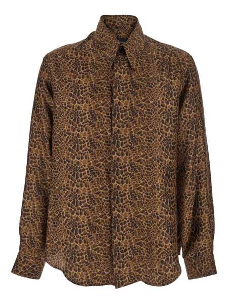 Camasi Emporio Armani Brown Shirt With Leopard Print And Pointed Collar In Silk Man BROWN Barbati (BM 18941043) 1