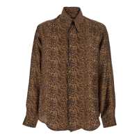 Camasi Brown Shirt With Leopard Print And Pointed Collar In Silk Man Barbati