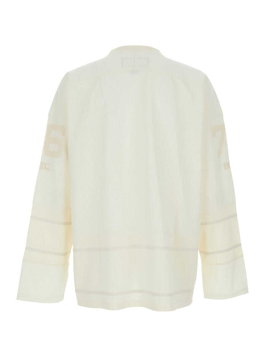 Tricouri ERL White Long-Sleeve T-Shirt With V Neck And Maxi Logo On The Front In Tech Fabric Man WHITE Barbati (BM 18941049) 2