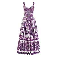 Rochii Violet Long Dress With Sweetheart Neckline And All-Over Geometric Print In Cotton Woman Femei