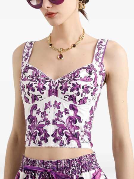 Topuri Dolce & Gabbana Violet Top With Sweetheart Neckline And All-Over Graphic Print In Cotton Blend Woman Purple Femei (BM 18941223) 4