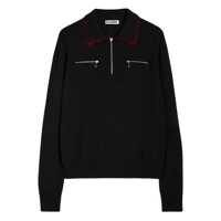 Pulovere Black Sweater With Classic Collar And Front Zip Pockets In Wool Man Barbati
