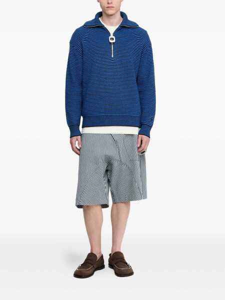 Pulovere JW Anderson Blue Sweater With Half Zip Closure On The Front In Cotton Piquet Man BLUE Barbati (BM 18942768) 2