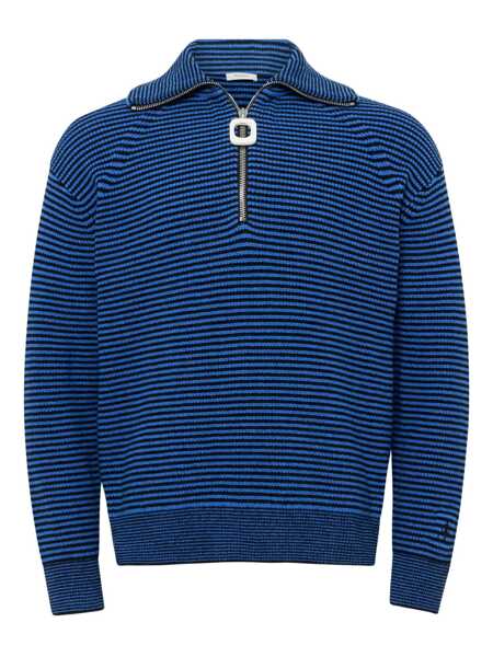 Pulovere JW Anderson Blue Sweater With Half Zip Closure On The Front In Cotton Piquet Man BLUE Barbati (BM 18942768) 1