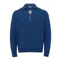 Pulovere Blue Sweater With Half Zip Closure On The Front In Cotton Piquet Man Barbati
