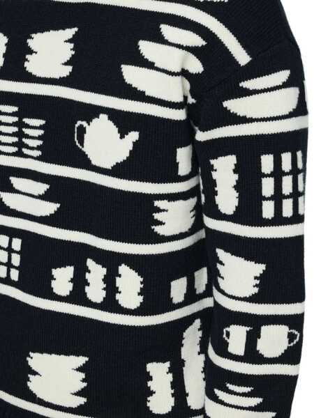 Pulovere JW Anderson Black And White Crewneck Sweater With Tableware Motif In Wool Man Multicolor Barbati (BM 18942771) 5