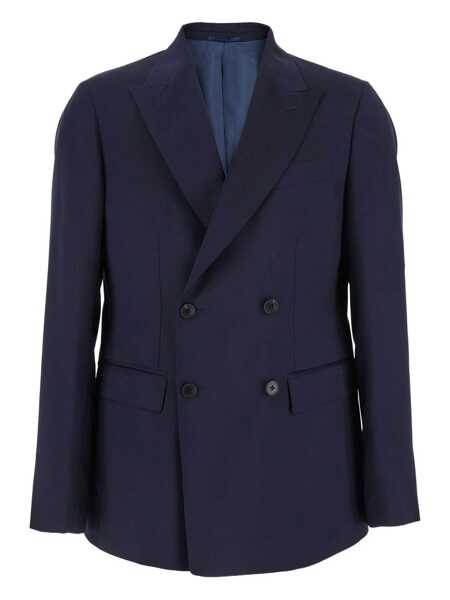 Sacouri LOW BRAND Blue Double-Breasted Jacket With Peak Revers And Embroidery Detail On The Front In Wool Man BLUE Barbati (BM 18942786) 1