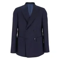 Sacouri Blue Double-Breasted Jacket With Peak Revers And Embroidery Detail On The Front In Wool Man Barbati