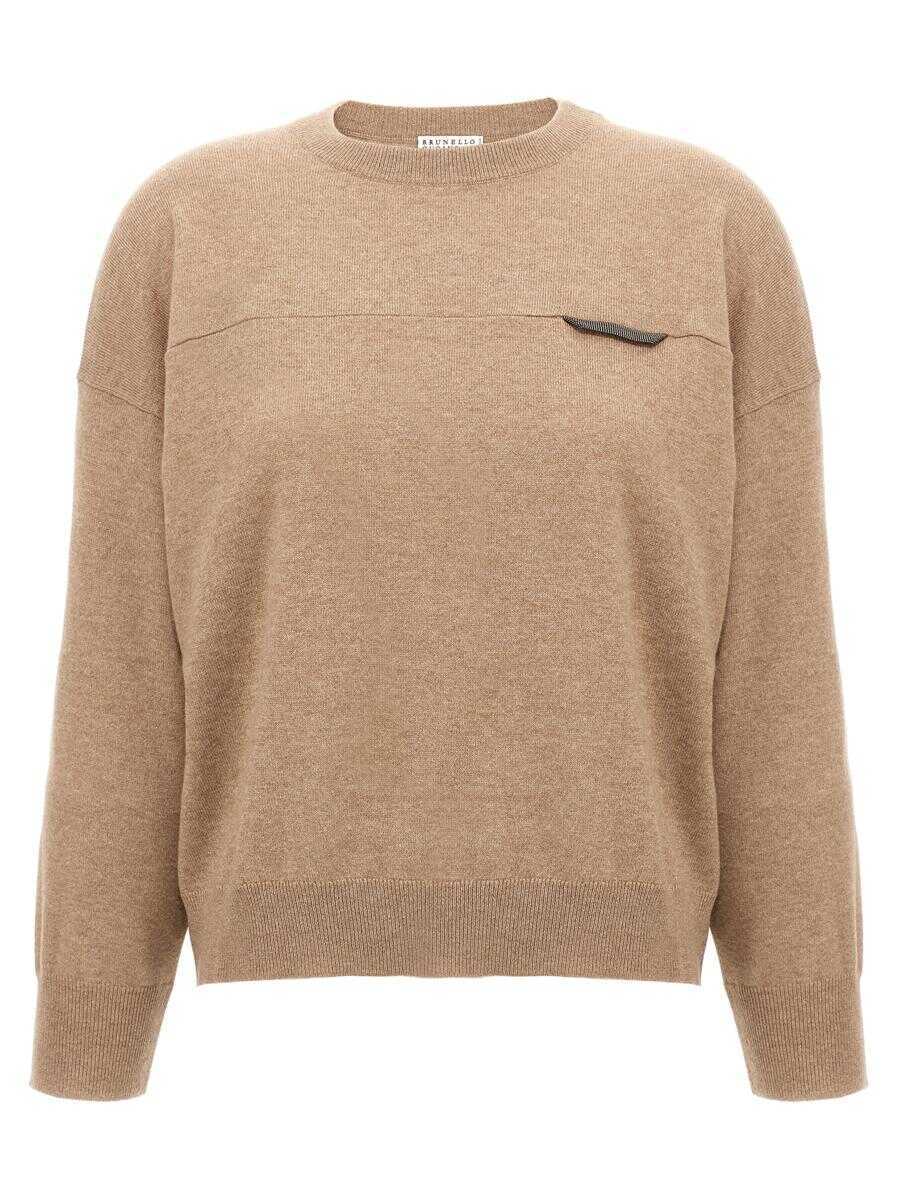 Pulovere Brunello Cucinelli Brunello Cucinelli Monile Crop Sweater Beige Femei (BM 18943005) 1