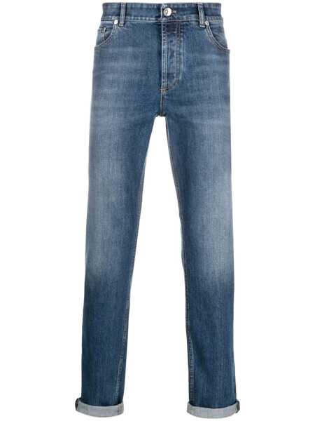 Blugi Brunello Cucinelli Brunello Cucinelli Logo Embroidery Stretch Jeans BLUE Barbati (BM 18943191) 1