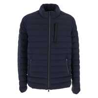 Geci de iarna Moose Knuckles 'Laki' Blue Down Jacket With High Neck And Logo Patch On The Sleeve In Tech Fabric Man
