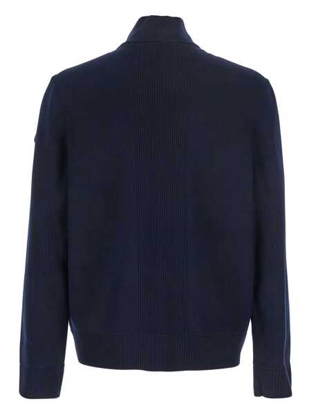 Cardigane Moose Knuckles Blue Cardigan With Knitted Inserts And Logo Patch On Sleeve In Wool And Tech Fabric Blend Man BLUE Barbati (BM 18943245) 2