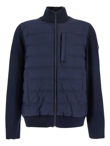 Cardigane Moose Knuckles Blue Cardigan With Knitted Inserts And Logo Patch On Sleeve In Wool And Tech Fabric Blend Man BLUE Barbati (BM 18943245) 1