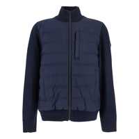 Cardigane Moose Knuckles Blue Cardigan With Knitted Inserts And Logo Patch On Sleeve In Wool And Tech Fabric Blend Man