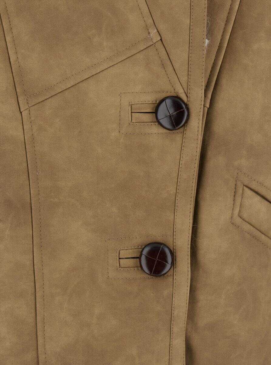 Paltoane Isabel Marant Beige Shearling Coat With High Collar And Button Closure In Leather And Fur Woman Beige Femei (BM 18943359) 3