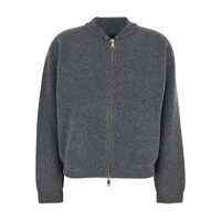 Pulovere Grey Ribbed Knit Sweatshirt With Front Zip Closure In Wool Blend Woman Femei