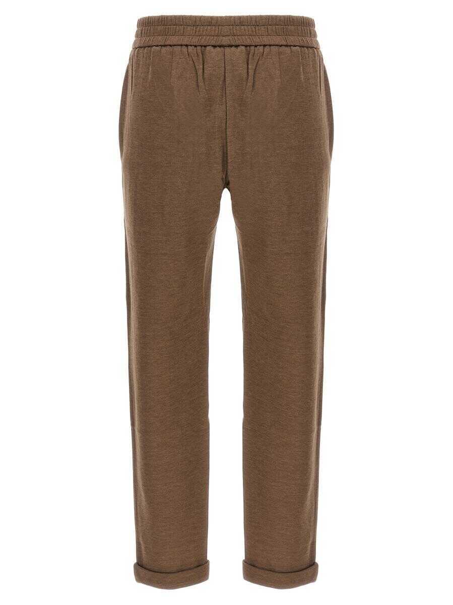 Pantaloni de trening Brunello Cucinelli Brunello Cucinelli Shiny Pocket Detail Joggers BROWN Femei (BM 18943464) 2