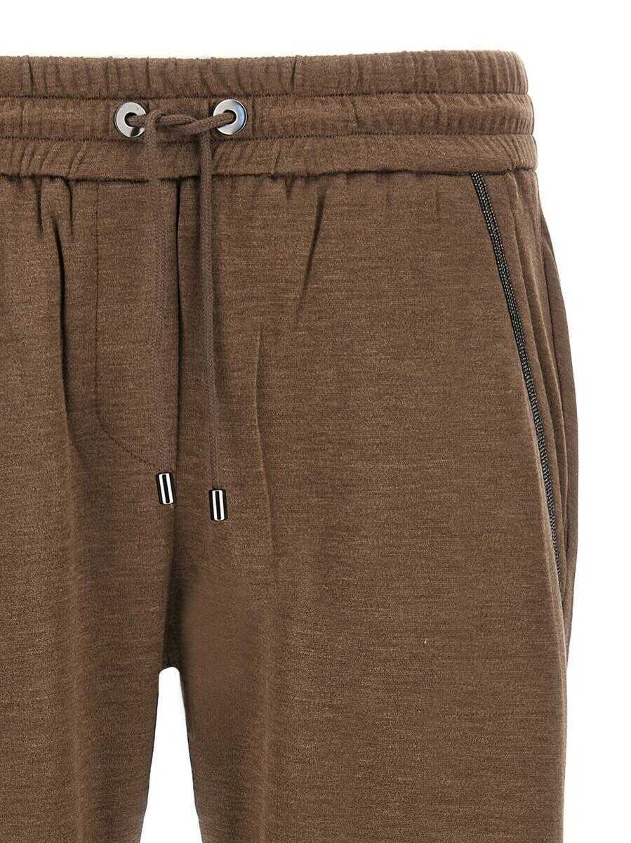 Pantaloni de trening Brunello Cucinelli Brunello Cucinelli Shiny Pocket Detail Joggers BROWN Femei (BM 18943464) 3