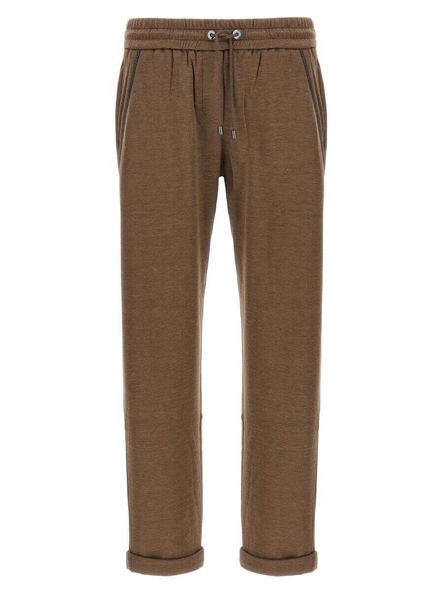 Pantaloni de trening Brunello Cucinelli Brunello Cucinelli Shiny Pocket Detail Joggers BROWN Femei (BM 18943464) 1