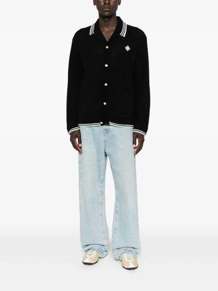 Cardigane Casablanca Black Cardigan With Logo Patch On The Front In Cotton Man Black Barbati (BM 18943488) 2