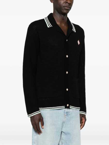 Cardigane Casablanca Black Cardigan With Logo Patch On The Front In Cotton Man Black Barbati (BM 18943488) 3