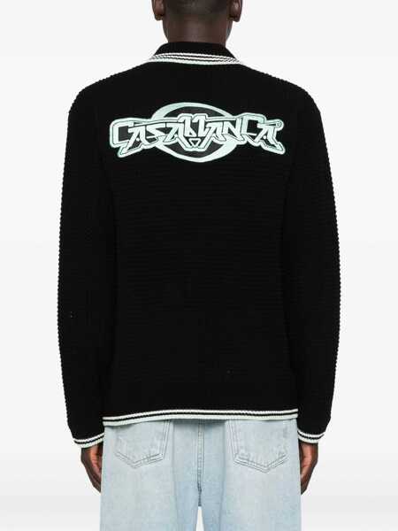 Cardigane Casablanca Black Cardigan With Logo Patch On The Front In Cotton Man Black Barbati (BM 18943488) 4