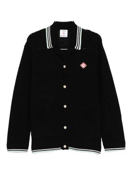 Cardigane Casablanca Black Cardigan With Logo Patch On The Front In Cotton Man Black Barbati (BM 18943488) 1
