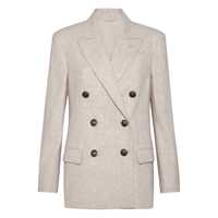 Sacouri Beige Double-Breasted Jacket With Notched Revers In Virgin Wool Blend Woman Femei