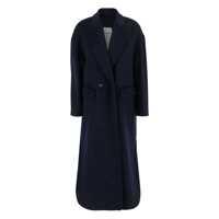 Paltoane Blue Double-Breasted Coat With Peak Lapels In Wool Woman Femei