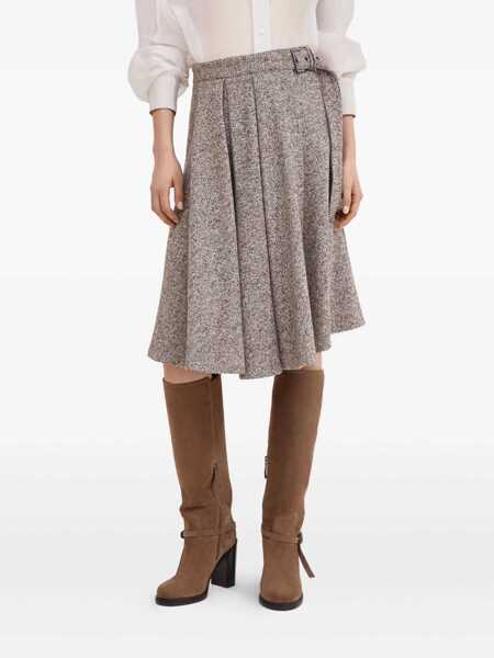 Fuste Brunello Cucinelli Brown Skirt With Belt And Pleated Details In Virgin Wool Blend Woman BROWN Femei (BM 18943593) 3