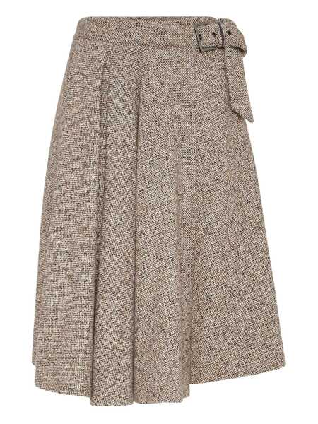 Fuste Brunello Cucinelli Brown Skirt With Belt And Pleated Details In Virgin Wool Blend Woman BROWN Femei (BM 18943593) 1