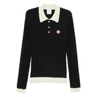 Tricouri Polo Black Polo Shirt With Classic Collar And Logo Patch On The Front In Cotton Blend Man Barbati