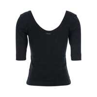 Tricouri Black U-Neck T-Shirt With Back Monil Detail In Cotton Woman Femei