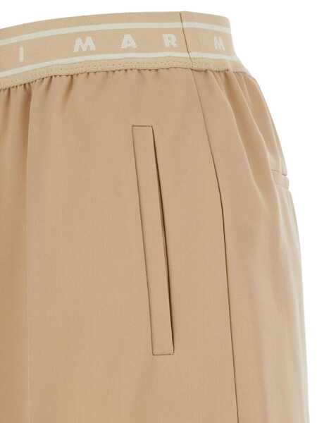 Pantaloni casual Marni Beige Pants With Elastic Waist And Logo Lettering In Wool Woman Beige Femei (BM 18945066) 3