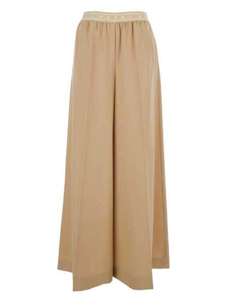 Pantaloni casual Marni Beige Pants With Elastic Waist And Logo Lettering In Wool Woman Beige Femei (BM 18945066) 1