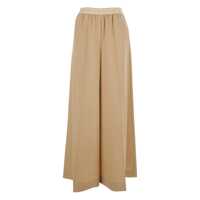 Pantaloni casual Beige Pants With Elastic Waist And Logo Lettering In Wool Woman Femei