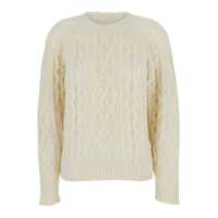 Pulovere White Crew Neck Sweater With Braided Design In Wool Woman Femei