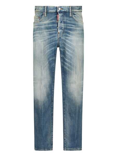 Blugi DSQUARED2 Blue Jeans With Logo Patch On The Rear And Distressed Effect In Denim Man BLUE Barbati (BM 18945942) 1