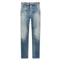 Blugi Blue Jeans With Logo Patch On The Rear And Distressed Effect In Denim Man Barbati