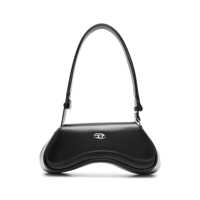 Genti de umar 'Play' Black Shoulder Bag With Logo Plate In Eco-Leather Woman Femei