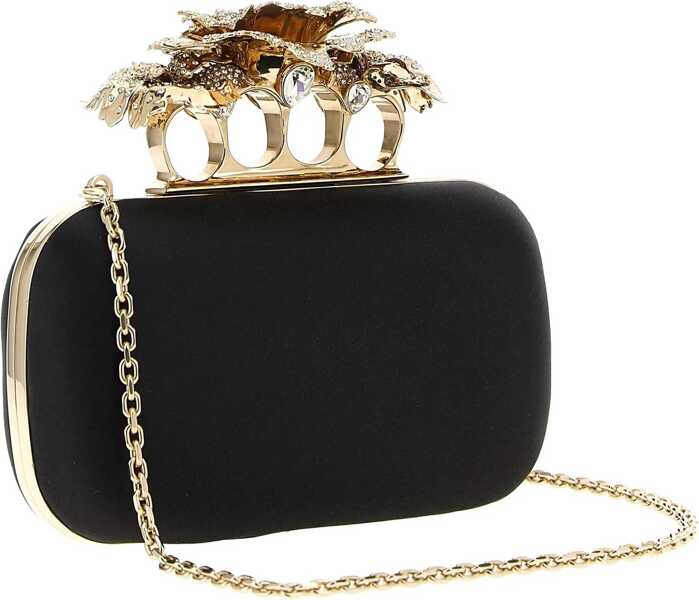 Genti plic Alexander McQueen Carnation Knuckle Clutch BLACK/GOLD Femei (BM 18948637) 1
