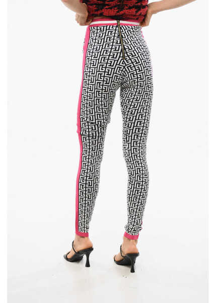 Colanti Balmain Monogram Patterned Knitted Leggings Black & White Femei (BM 18948919) 2