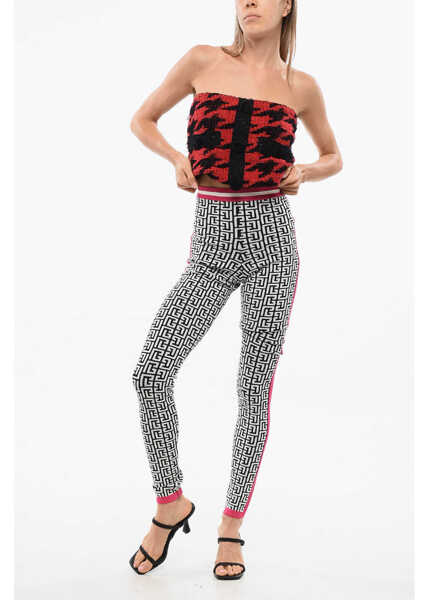 Colanti Balmain Monogram Patterned Knitted Leggings Black & White Femei (BM 18948919) 4