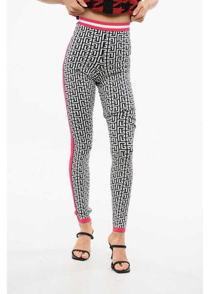 Colanti Balmain Monogram Patterned Knitted Leggings Black & White Femei (BM 18948919) 1