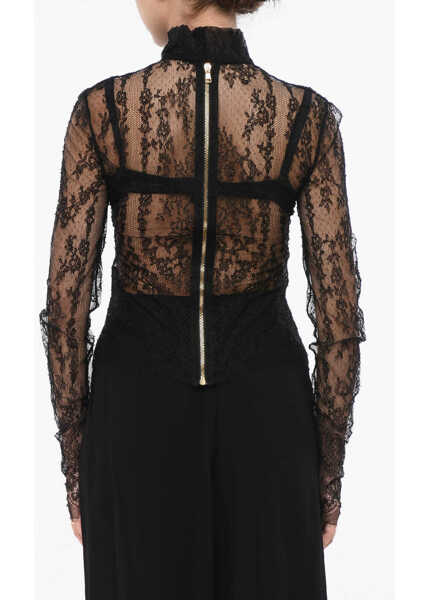 Bluze Balmain Long Sleeved See-Through Lace Top Black Femei (BM 18948922) 2