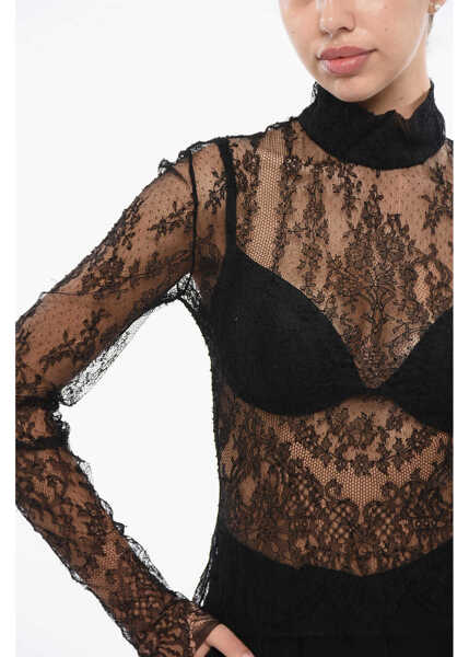 Bluze Balmain Long Sleeved See-Through Lace Top Black Femei (BM 18948922) 3