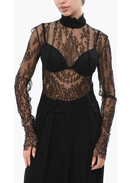 Bluze Balmain Long Sleeved See-Through Lace Top Black Femei (BM 18948922) 1